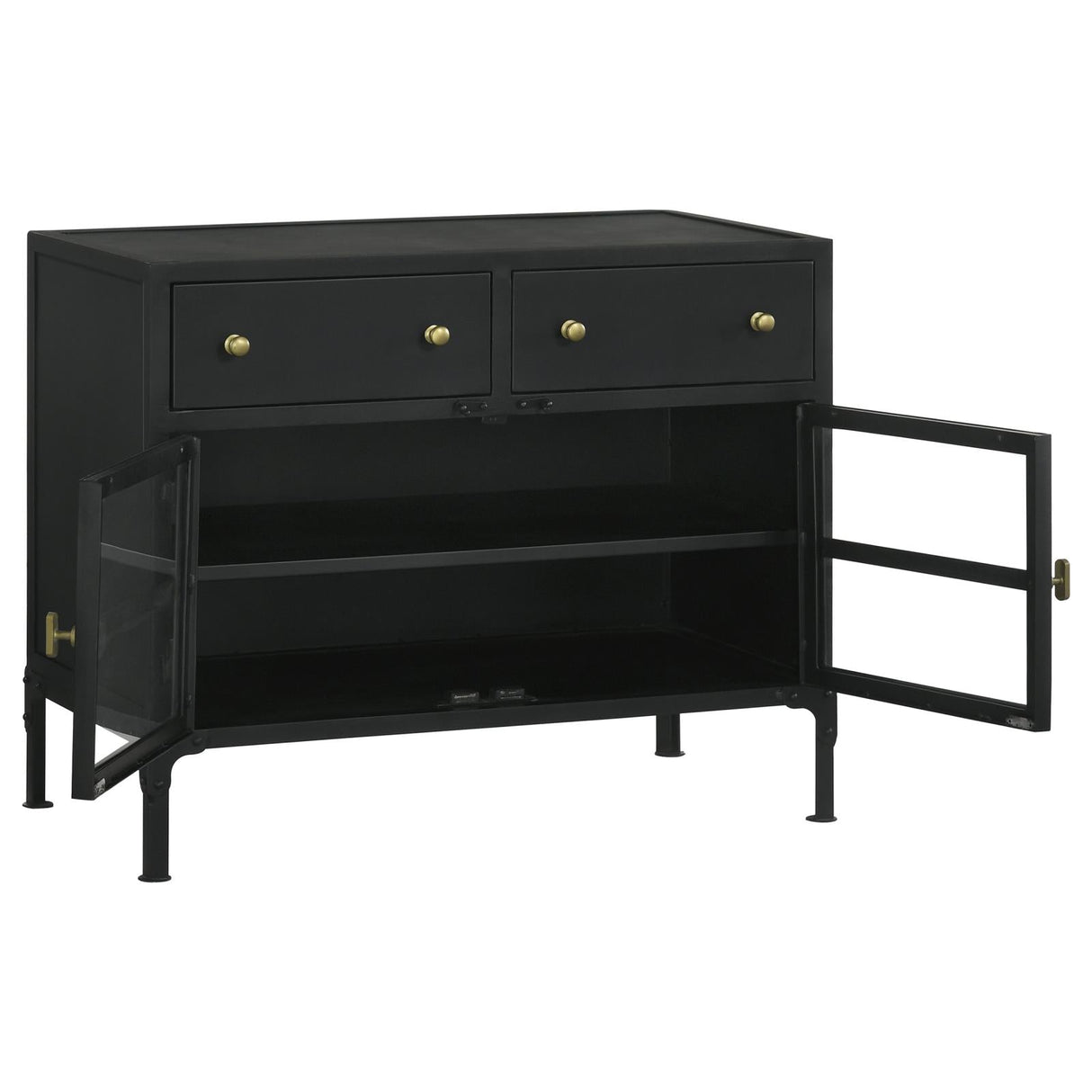 Sadler Black 2-Drawer Accent Cabinet with Glass Doors