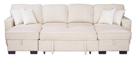 Sahara Beige Double Storage Chaise Sectional w/ Drop Down Cupholders by Happy Homes at Eve Furniture
