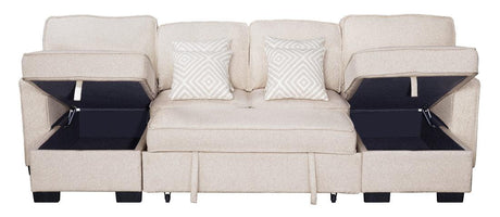 Sahara Beige Double Storage Chaise Sectional w/ Drop Down Cupholders by Happy Homes at Eve Furniture