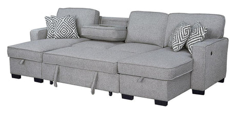 Sahara Gray Double Storage Chaise Sectional w/ Drop Down Cupholders by Happy Homes at Eve Furniture