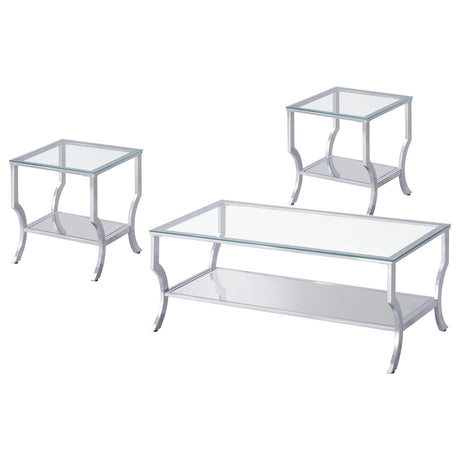Saide Chrome 3-Piece Glass Top Coffee and End Table Set by Coaster at Eve Furniture