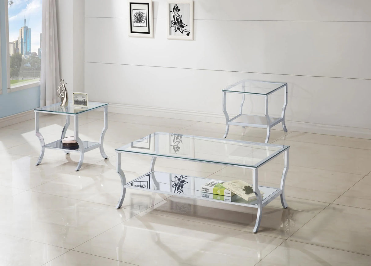Saide Chrome 3-Piece Glass Top Coffee and End Table Set by Coaster at Eve Furniture
