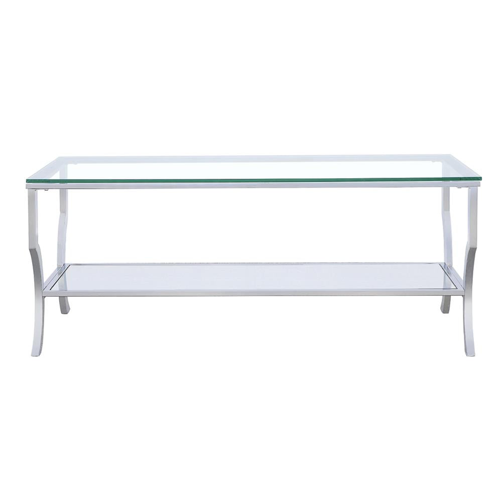 Saide Chrome Rectangular Coffee Table with Mirrored Shelf