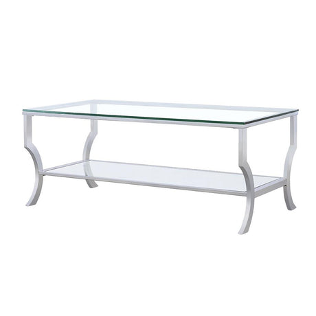 Saide Chrome Rectangular Coffee Table with Mirrored Shelf