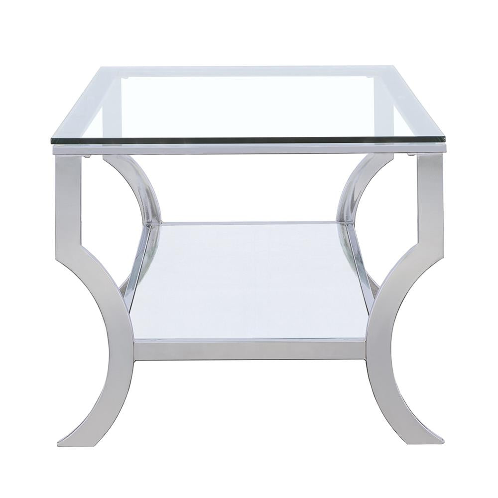 Saide Chrome Rectangular Coffee Table with Mirrored Shelf