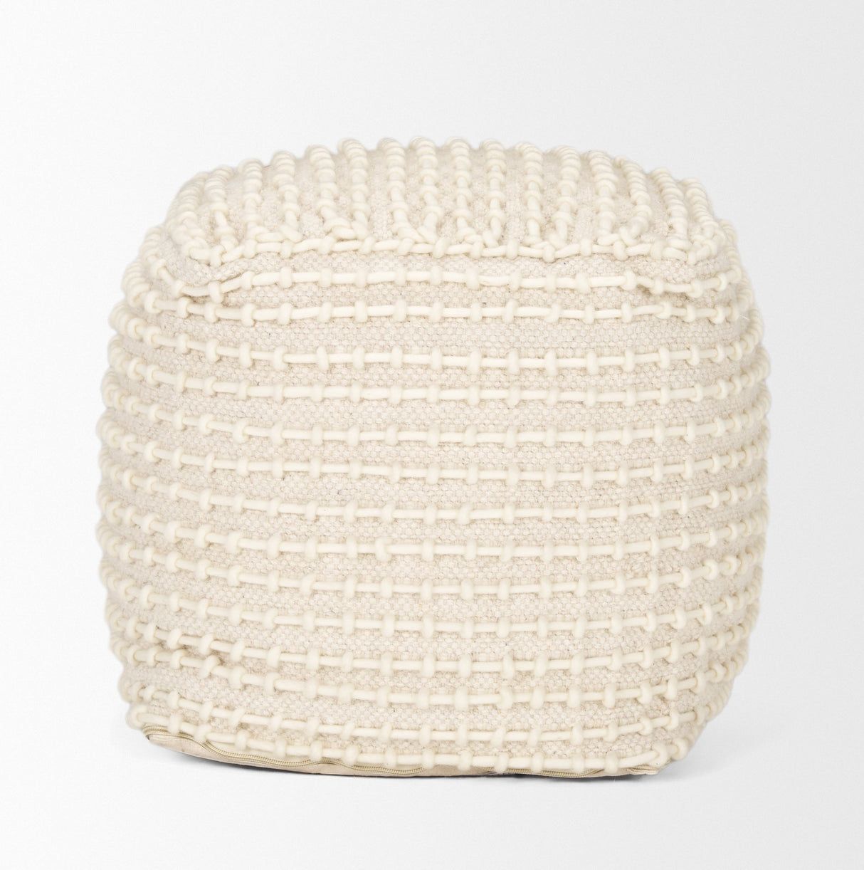 Sakaye Beige w/ Cream Stitched Patterned Pouf by Mercana at Eve Furniture