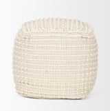 Sakaye Beige w/ Cream Stitched Patterned Pouf by Mercana at Eve Furniture