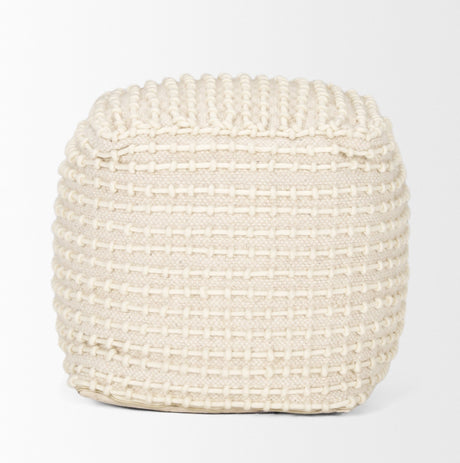 Sakaye Beige w/ Cream Stitched Patterned Pouf by Mercana at Eve Furniture
