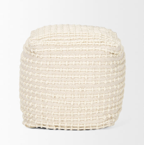 Sakaye Beige w/ Cream Stitched Patterned Pouf by Mercana at Eve Furniture