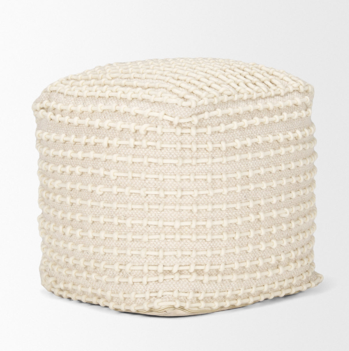 Sakaye Beige w/ Cream Stitched Patterned Pouf by Mercana at Eve Furniture