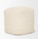 Sakaye Beige w/ Cream Stitched Patterned Pouf by Mercana at Eve Furniture