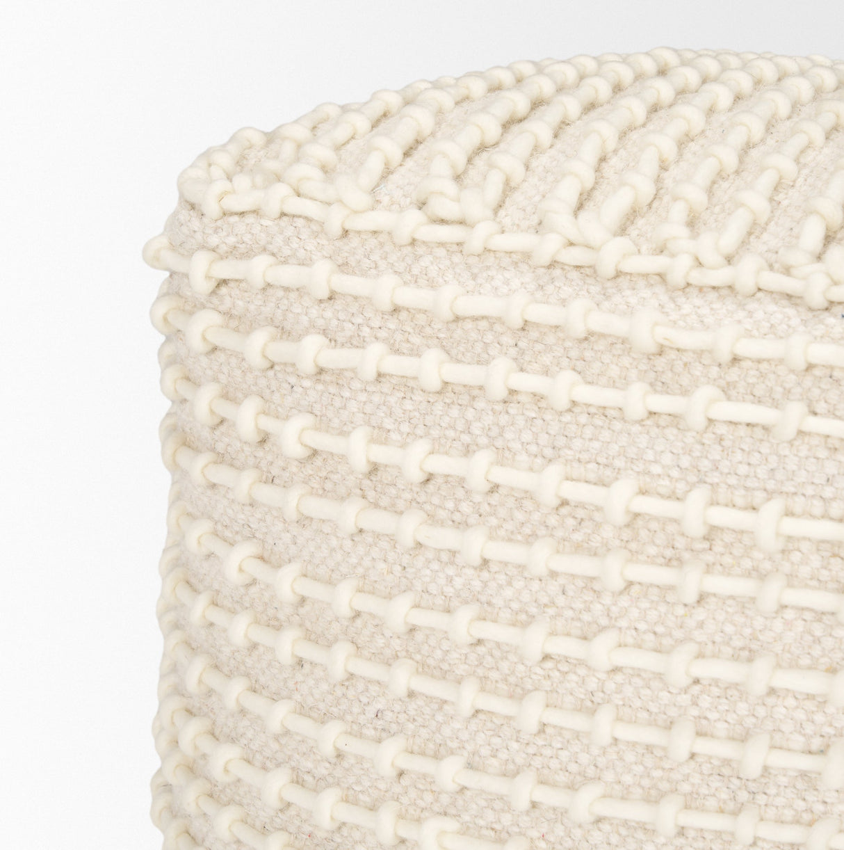 Sakaye Beige w/ Cream Stitched Patterned Pouf by Mercana at Eve Furniture