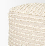 Sakaye Beige w/ Cream Stitched Patterned Pouf by Mercana at Eve Furniture