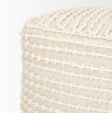 Sakaye Beige w/ Cream Stitched Patterned Pouf by Mercana at Eve Furniture