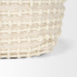 Sakaye Beige w/ Cream Stitched Patterned Pouf by Mercana at Eve Furniture