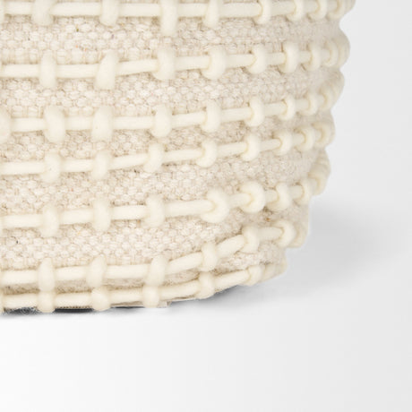 Sakaye Beige w/ Cream Stitched Patterned Pouf by Mercana at Eve Furniture