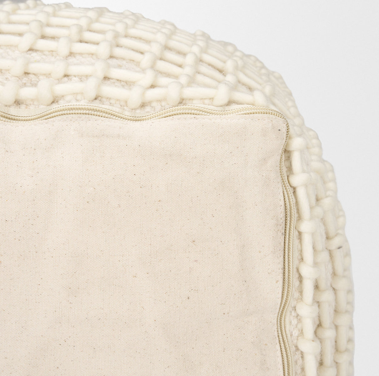 Sakaye Beige w/ Cream Stitched Patterned Pouf by Mercana at Eve Furniture