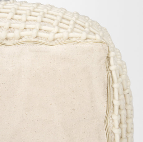 Sakaye Beige w/ Cream Stitched Patterned Pouf by Mercana at Eve Furniture