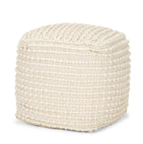 Sakaye Beige w/ Cream Stitched Patterned Pouf by Mercana at Eve Furniture