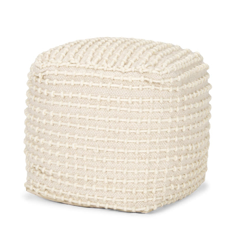 Sakaye Beige w/ Cream Stitched Patterned Pouf by Mercana at Eve Furniture