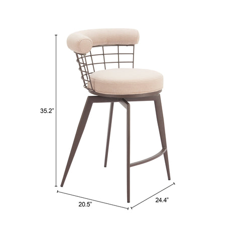 Saku Beige & Brown Swivel Counter Stool by Zuomod at Eve Furniture