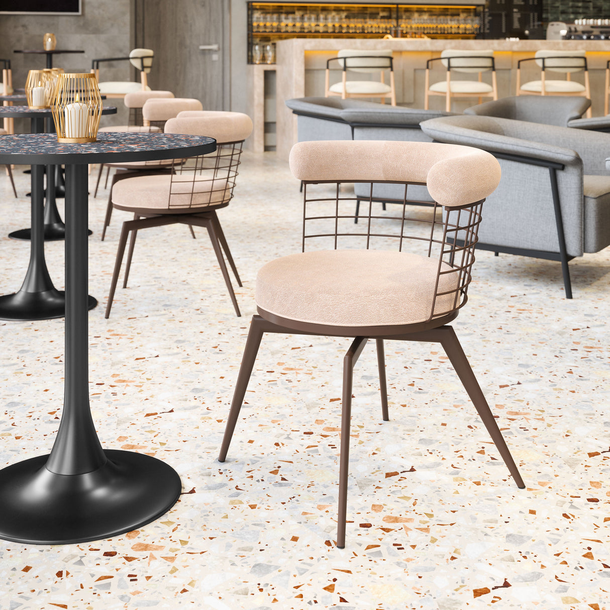 Saku Beige & Brown Swivel Dining Chair by Zuomod at Eve Furniture