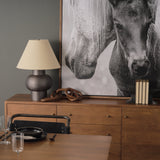 Salaah Black Brushed Metal w/ Beige Shade Table Lamp by Mercana at Eve Furniture