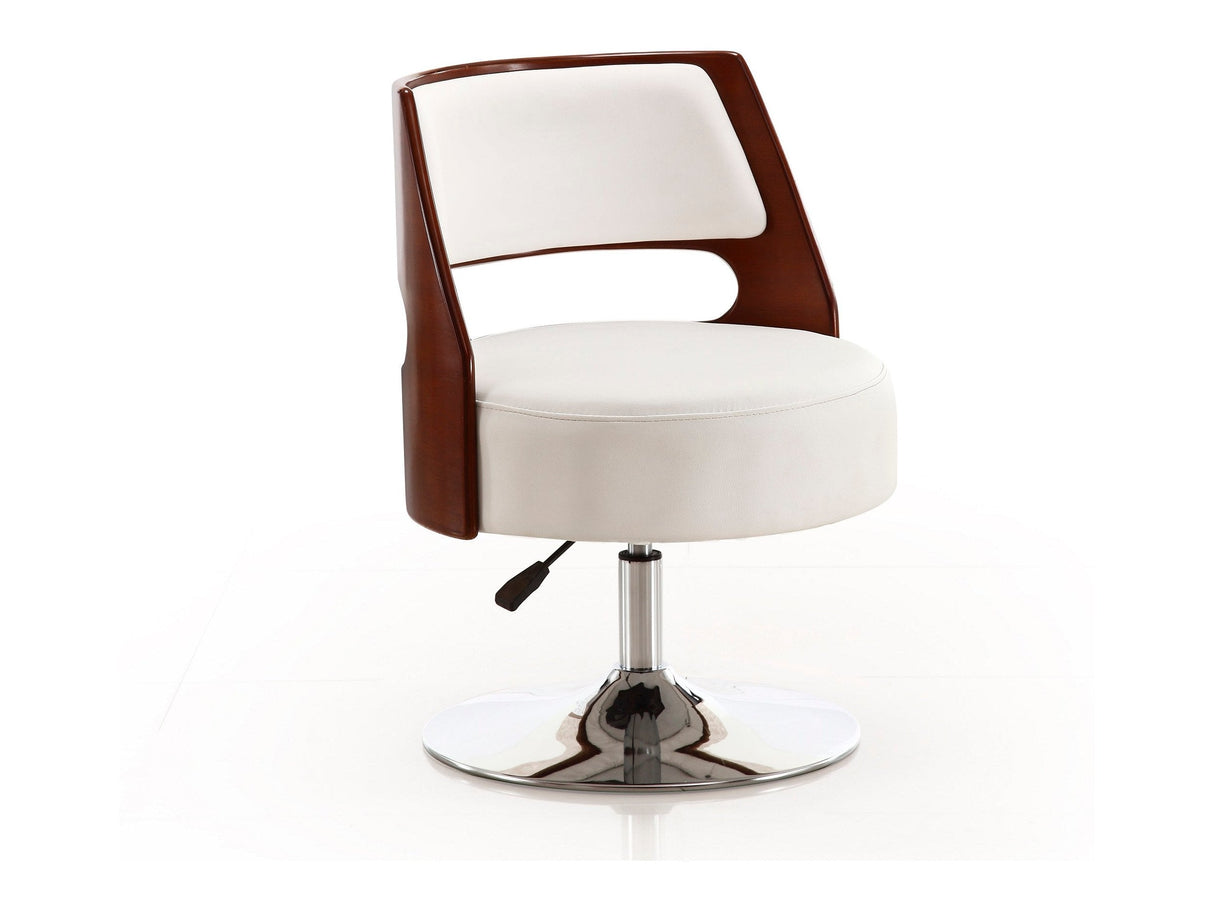 Salon Adjustable Height Swivel Accent Chair in White and Polished Chrome by Manhattan Comfort at Eve Furniture