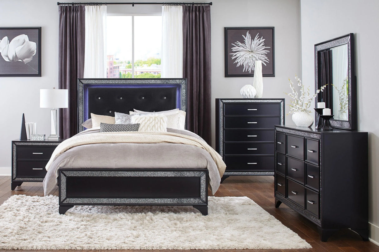 Salon Black Queen LED Upholstered Panel Bed by Homelegance at Eve Furniture