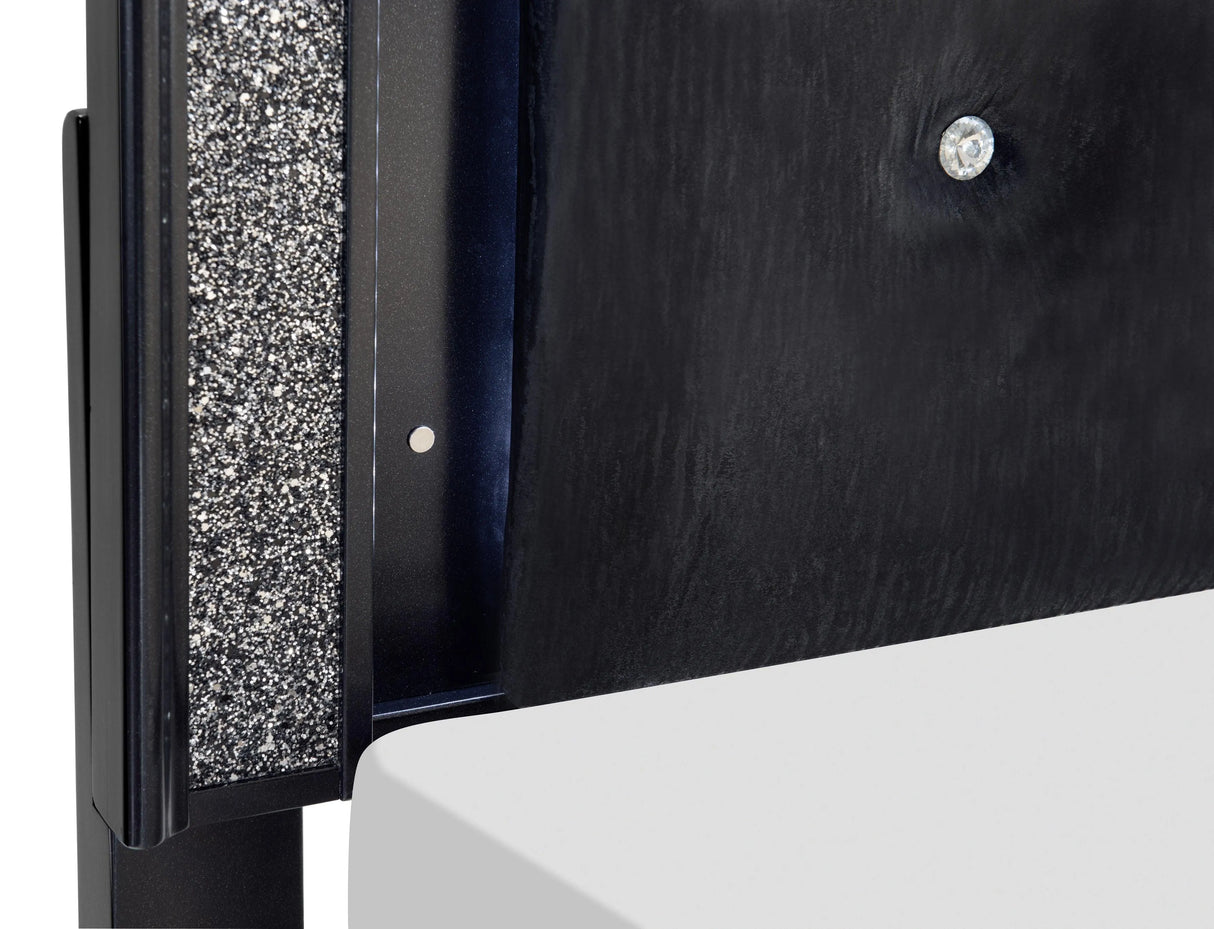 Salon Black Queen LED Upholstered Panel Bed by Homelegance at Eve Furniture