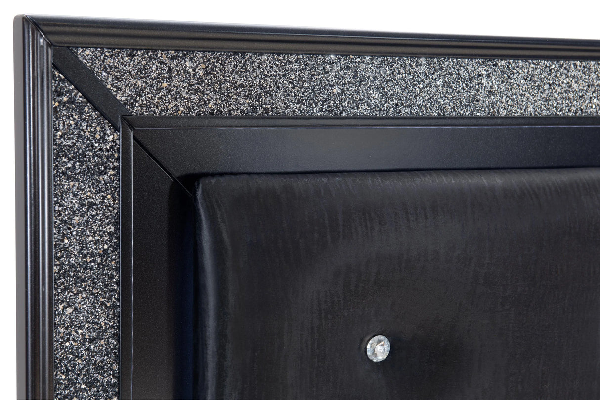 Salon Black Queen LED Upholstered Panel Bed by Homelegance at Eve Furniture