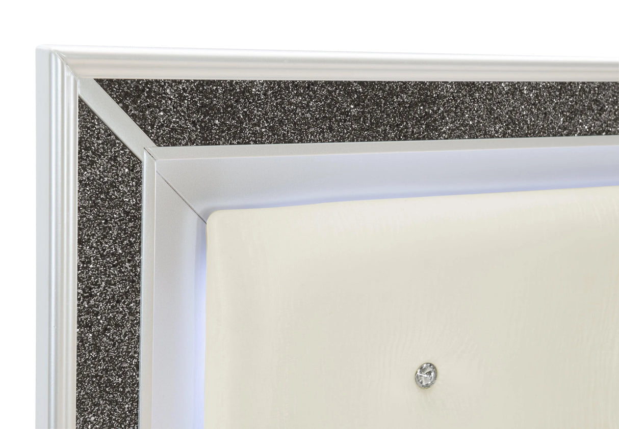 Salon White Queen LED Upholstered Panel Bed by Homelegance at Eve Furniture