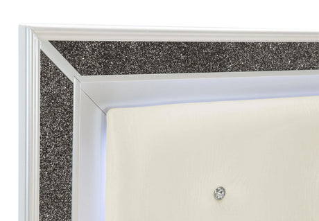 Salon White Queen LED Upholstered Panel Bed by Homelegance at Eve Furniture