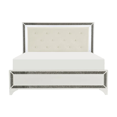 Salon White Queen LED Upholstered Panel Bed by Homelegance at Eve Furniture