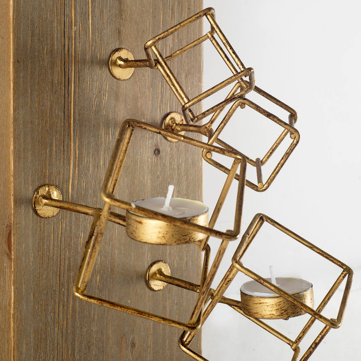Salvador I 22H Wood Based Brass Metal Cube Wall Candle Holder by Mercana at Eve Furniture