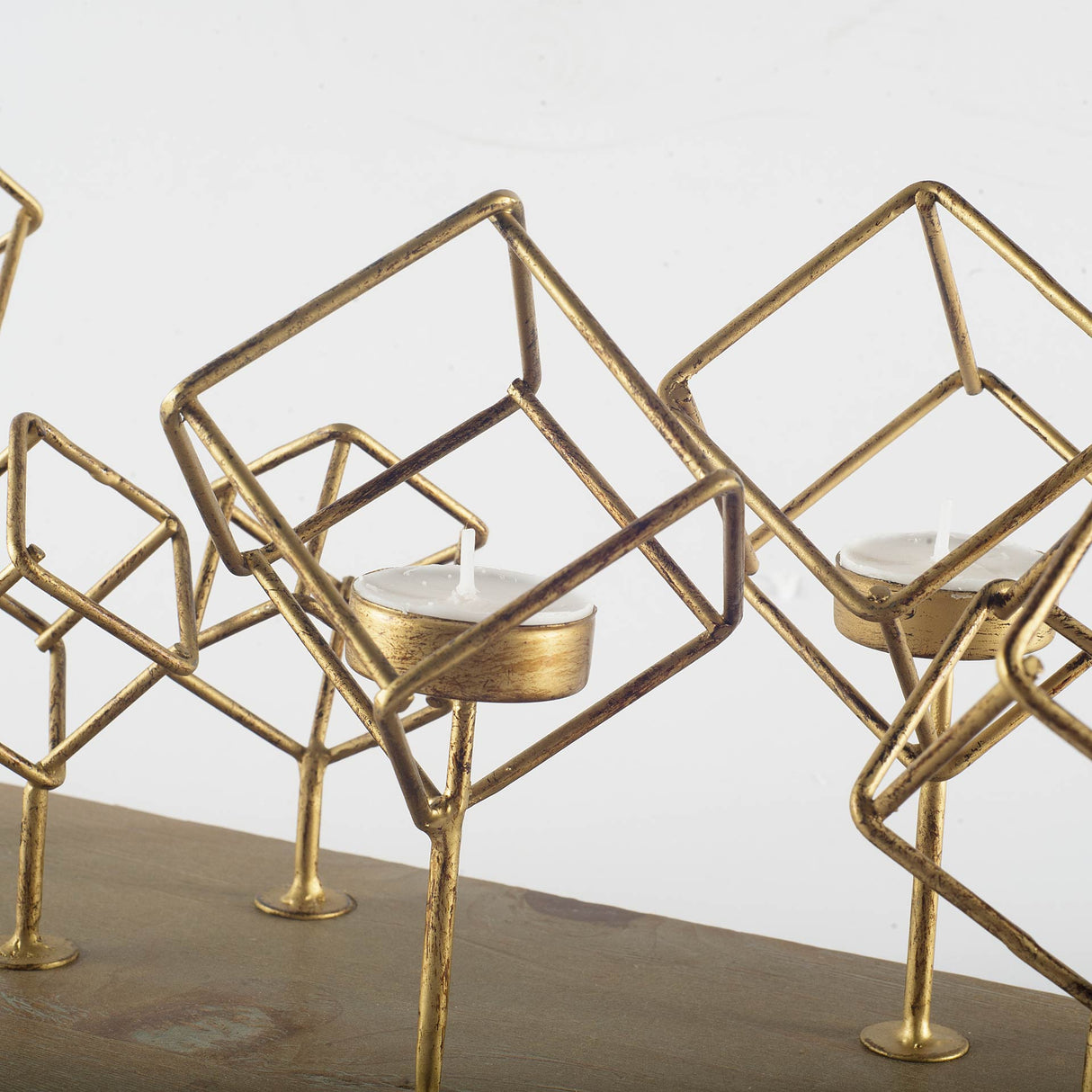 Salvador II Wood Base Brass Cube Tea Light Table Candle Holder by Mercana at Eve Furniture