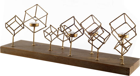 Salvador II Wood Base Brass Cube Tea Light Table Candle Holder by Mercana at Eve Furniture