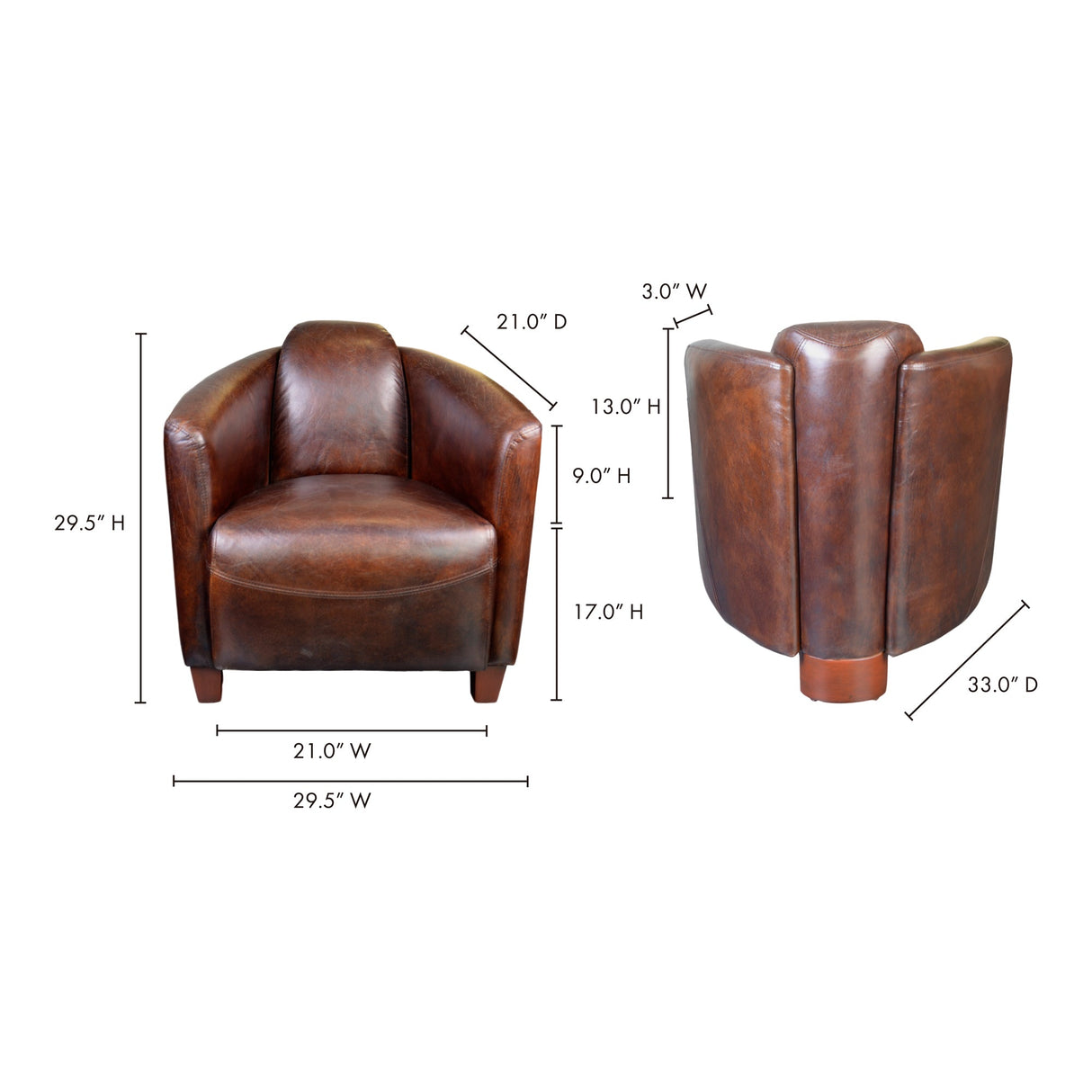 Salzburg Dark Brown Leather Club Chair by Moe's Home at Eve Furniture