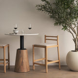 Sam Counter Stool W/ Light Brown Wood Frame and Beige Upholstered Seat by Mercana at Eve Furniture