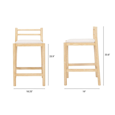 Sam Counter Stool W/ Light Brown Wood Frame and Beige Upholstered Seat by Mercana at Eve Furniture
