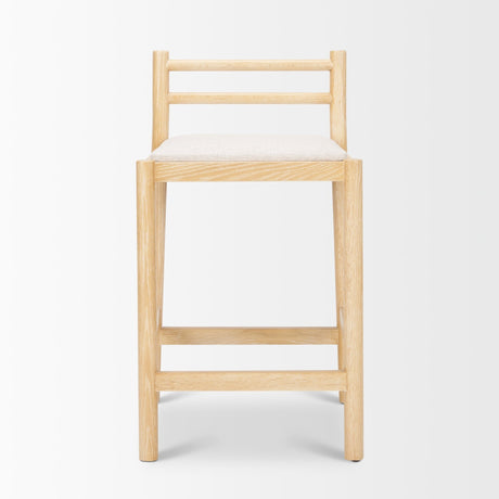 Sam Counter Stool W/ Light Brown Wood Frame and Beige Upholstered Seat by Mercana at Eve Furniture
