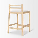 Sam Counter Stool W/ Light Brown Wood Frame and Beige Upholstered Seat by Mercana at Eve Furniture