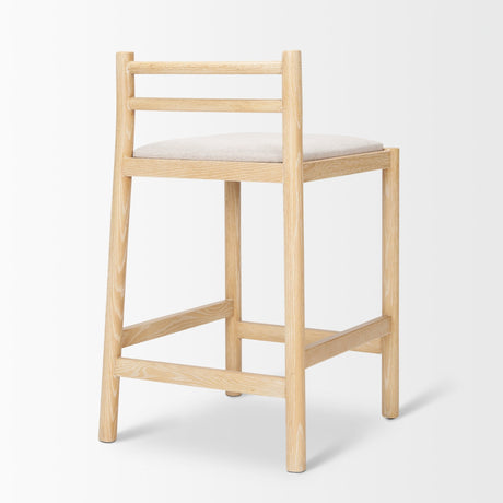 Sam Counter Stool W/ Light Brown Wood Frame and Beige Upholstered Seat by Mercana at Eve Furniture