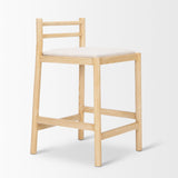 Sam Counter Stool W/ Light Brown Wood Frame and Beige Upholstered Seat by Mercana at Eve Furniture