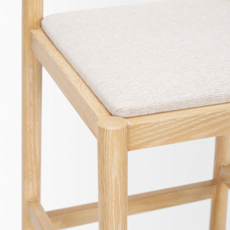 Sam Counter Stool W/ Light Brown Wood Frame and Beige Upholstered Seat by Mercana at Eve Furniture