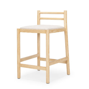 Sam Counter Stool W/ Light Brown Wood Frame and Beige Upholstered Seat by Mercana at Eve Furniture