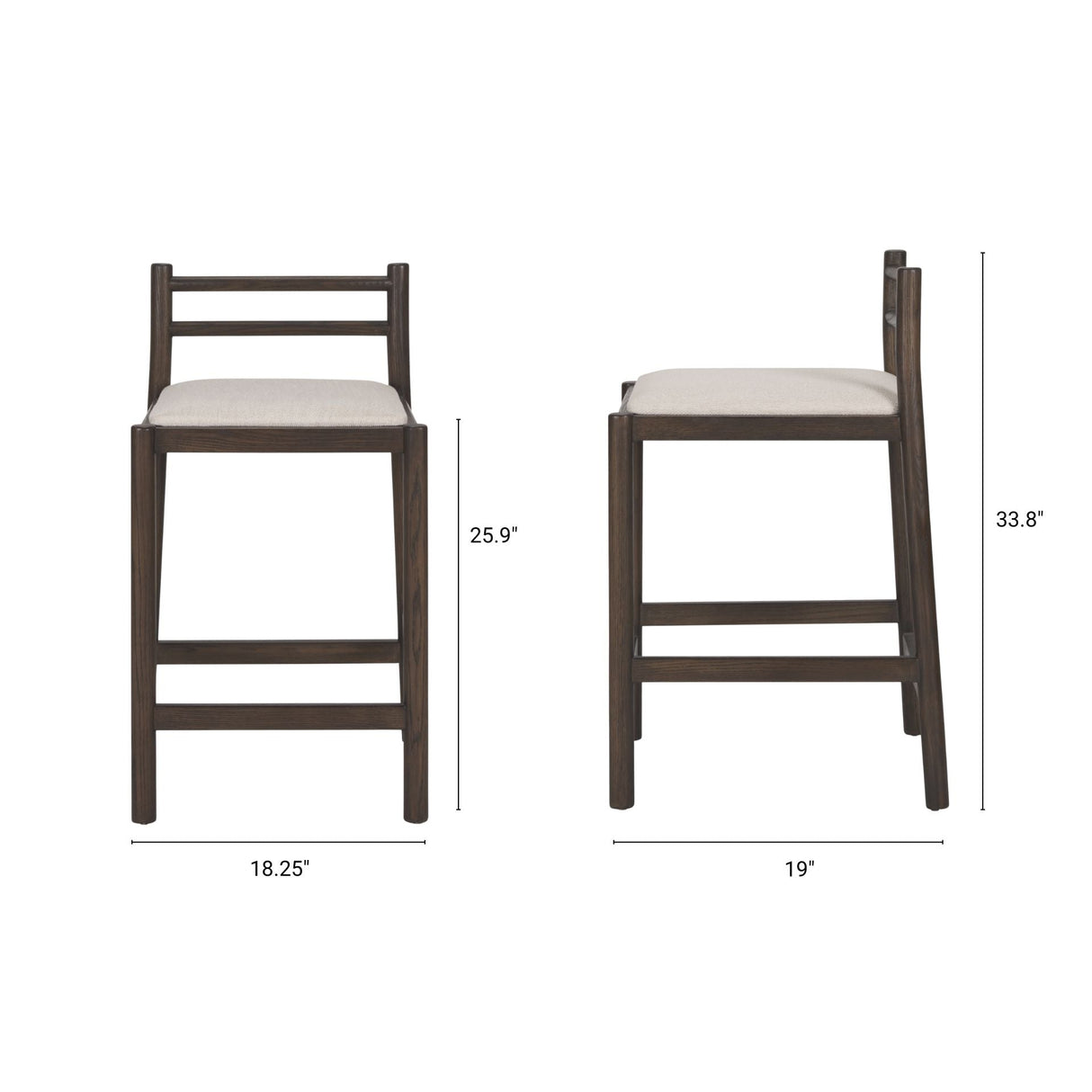 Sam Dark Brown Wood w/ Cream Fabric Counter Stool by Mercana at Eve Furniture