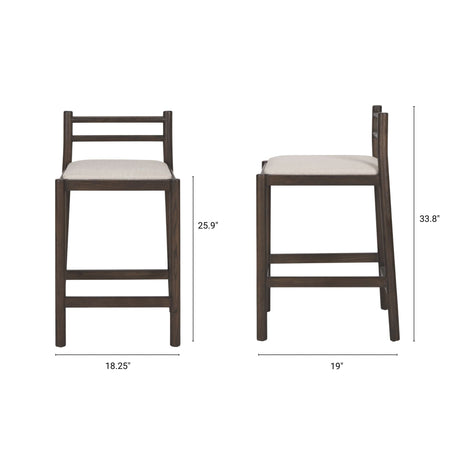 Sam Dark Brown Wood w/ Cream Fabric Counter Stool by Mercana at Eve Furniture