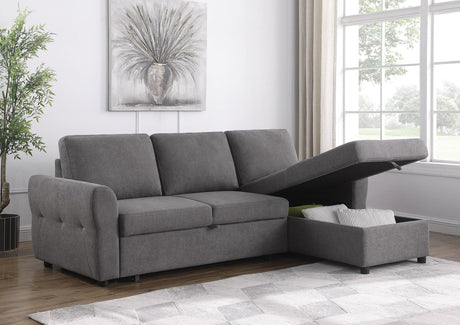 Samantha Grey Upholstered Sleeper Sofa Sectional with Storage Chaise by Coaster at Eve Furniture