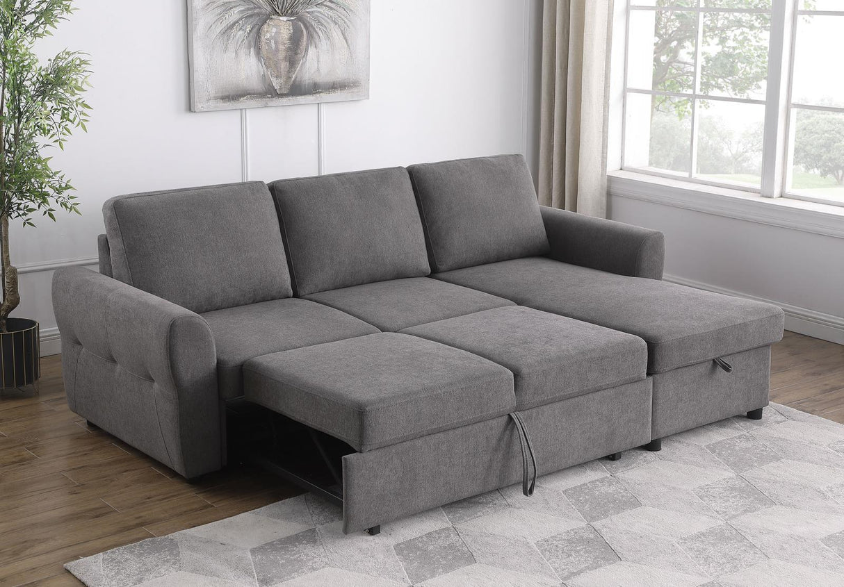 Samantha Grey Upholstered Sleeper Sofa Sectional with Storage Chaise by Coaster at Eve Furniture